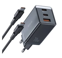 GaN Mcdodo CH-1543 network charger, 2x USB-C, 1x USB, 67W + USB-C to USB-C 2m cable (black)
