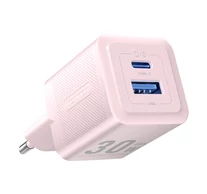 Fali töltő, Vention, FEQP0-EU, USB-C + USB- A, 30W/30W, GaN (rózsaszín)