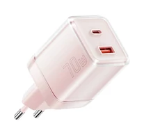 Wall charger Yueqi 70W GaN USB-C + USB-A (pink)