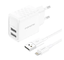 Foneng EU53 20W 2xUSB-A, 2.4A network charger (White) + USB-A toLightning cable