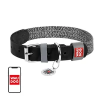 Kutyanyakörv természetes bőrből és újrahasznosított anyagból, QR kóddal Waudog L méretű, 25 mm széles, fekete színű.