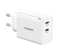 Choetech PD6013 hálózati töltő, GaN, 2x USB-C, PD65W (fehér)