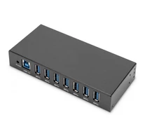 Ipari 7-portos USB 3.0 SuperSpeed aktív hub/központosító, fém kivitel, DIN sín