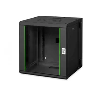 Unique 19" 12U rack 600x600 falra szerelhető hálózati szekrény, üvegajtó, fekete, osztott, összeszerelt, 100 kg