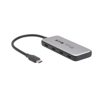 4-portos USB-C hub, USB 3.2 Gen 2 (10 Gbps), 4x USB-C port, 100W PD töltés, Thunderbolt 3 kompatibilis, szürke