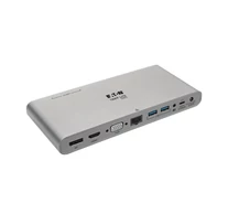 USB-C Dokkoló, Három Kijelző - 4K HDMI/DisplayPort, VGA, USB 3.2 Gen 1, USB-A/USB-C Hub, GbE, 100W PD Töltés, Nemzetközi Tápkábelek