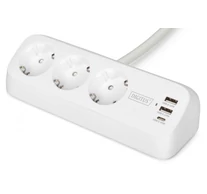 Digitus DA-70626 3-utas irodai elosztó 2 USB-A és 1 USB-C porttal, fehér