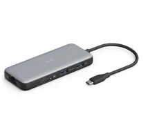 8-portos USB-C dokkoló állomás, max. 4K/60Hz HDR-rel, HDMI, max. 2 MST monitorral, USB-A 3.2 Gen2, Gigabit Ethernet, SD/Micro SD, PD 100W