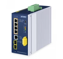 PLANET Industrial L2+ 4-Port 10/100/1000T 802.3bt PoE + 1-Port 10/100/1000T + 2-Port 1G/2.5G SFP Managed Ethernet Switch w/12V Booster Vezérelt L2+ Gigabit Ethe