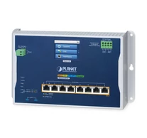 PLANET Industrial 8-Port Wall-mount Switch WGS-4215-8P2XV Vezérelt L2+ Gigabit Ethernet (10/100/1000) Ethernet-áramellátás (PoE) támogatása Kék, Fémes