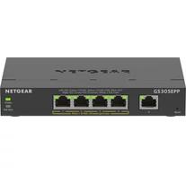 NETGEAR 5-Port Gigabit Ethernet High-Power PoE+ Plus Switch (GS305EPP) Vezérelt L2/L3 Gigabit Ethernet (10/100/1000) Ethernet-áramellátás (PoE) támogatása Feket
