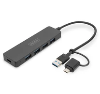 Digitus DA-70235 hálózati csatlakozó USB 3.2 Gen 1 (3.1 Gen 1) Type-A + Type-C 12000 Mbit/s Fekete