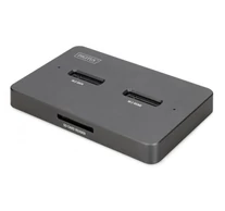 USB-C 3.2 Gen2 dokkoló állomás M.2 Duo NVMe és SATA SSD-khez (max. 2x 4 TB) SD-Express 7.1 kártyaolvasóval (max. 2 TB), fekete