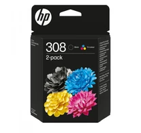 HP 308 2-Pack Tri-color/Black Original Ink Cartridge Combo tintapatron 2 db Standard teljesítmény Fekete, Cián, Magenta, Sárga