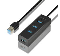 AXAGON HUE-S2BL USB3.0 CHARGING HUB (Négyportos USB 3.0 hub gyors töltéssel és tápellátással. 1,2 méteres kábel)