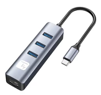 Techly IDATA USB-ETGIGA3CA USB-C-RJ45 Gigabit Hálózati Kártya/Adapter, 3x USB-A Hub