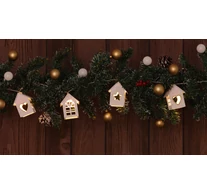 LED karácsonyi lánc, házikó, fehér, fa, elemes (X22057)  Timer 6+18h,10LED, 3000K, 2xAA