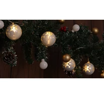 LED karácsonyi lánc, gömb, hópehely, fehér, elemes (X22064)  Timer 6+18h,10LED, 3000K, 2xAA