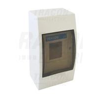 Falon kívüli elosztódoboz, füstszínű ajtóval, N/PE sínnel  1×4 modul, IP40, (H×W×D=200×112×92mm)