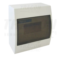 Falon kívüli elosztódoboz, füstszínű ajtóval, N/PE sínnel  1×8 modul, IP40, (H×W×D=200×184×95mm)