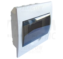 Süllyesztett elosztódoboz, füstszínű ajtóval, N/PE sínnel  1×8 modul, IP40, (H×W×D=200×186×66mm)