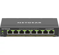 NETGEAR 8-Port Gigabit Ethernet High-Power PoE+ Plus Switch (GS308EPP) Vezérelt L2/L3 Gigabit Ethernet (10/100/1000) Ethernet-áramellátás (PoE) támogatása Feket