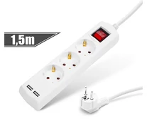 Delight 20221U ELOSZTÓ 3-AS, 1,5 M,  2 X USB-VEL, KAPCSOLÓS