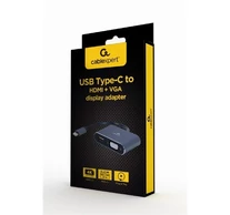 GEMBIRD adapter, USB-C - 1db HDMI 1.4 1db VGA M/F, 0,15m szürke