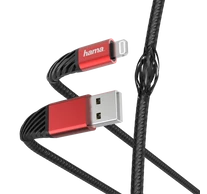 HAMA 201538, FIC E3 ADATKÁBEL  LIGHTNING "EXTREME" 1,5M, FEKETE-PIROS