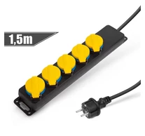 Delight 20223E KÜLTÉRI ELOSZTÓ 5-ÖS FEDÉLLEL 1,5 M, GUMI, IP44