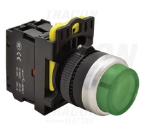 Világító nyomókapcsoló, kiálló, zöld  1×NO, 5A/230V AC-15, IP42, LED 230V AC/DC