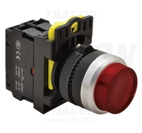 Világító nyomókapcsoló, kiálló, piros  1×NC, 5A/230V AC-15, IP42, LED 230V AC/DC