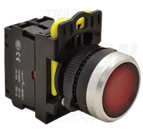 Világító nyomókapcsoló, piros  1×NC, 5A/230V AC-15, IP65, LED 230V AC/DC