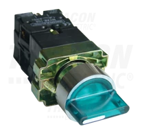 Világítókaros kapcsoló, fémalap, zöld, LED, 3állású, izzó n.  1×NC+1×NO, 3A/400V AC, IP42