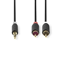 Nedis CABW22200AT05 sztereo audió kábel 3,5mm sztereo jack - 2x RCA,  Aranyozott,  0,5 m