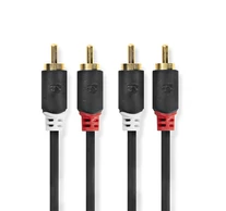 Nedis CABW24200AT05 sztereo audió kábel 2x RCA férfi,  2x RCA férfi, Aranyozott,  0,50 m , kerek,  Antracit