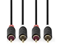 Nedis CABW24200AT20 sztereo audió kábel 2x RCA férfi,  2x RCA férfi, Aranyozott,  2 m , kerek,  Antracit