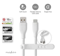 Nedis CCGB60800WT15 flexibilis USB A - USB C (USB-C) kábel, USB2.0, 15W, hossz 1,5m, fehér rugalmas szilikon