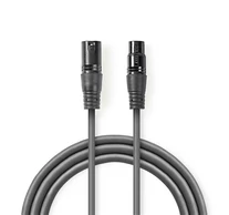 Nedis COTH15012GY30 DMX adapter kábel, XLR 3 tűs dugó, XLR 3 tűs anya,  Nikkelezett, 3 m,  kerek, PVC, Sötétszürke