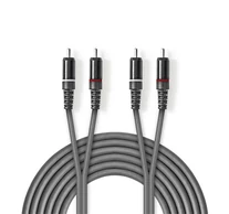 Nedis COTH24200GY50 sztereo audio kábel, 2x RCA dugó,  2x RCA dugó, Nikkelezett,  5 m, rugalmas