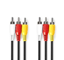 Nedis CVGP24300BK50 kompozit video kábel 3x RCA dugó - 3 RCA dugó, 5m