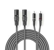 Nedis COTH15210GY30 balanced/szimmetrikus félprofi XLR audio kábel, 2x XLR 3 tűs dugó - 2x RCA dugó, 3m