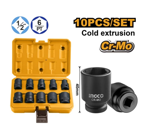 INGCO Gépi dugókulcs készlet 10 részes 1/2" 10-24 mm CrMo