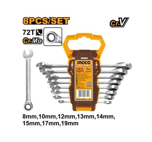 INGCO Racsnis csillag-villácskulcs készlet 8 részes 8-19 mm CrV