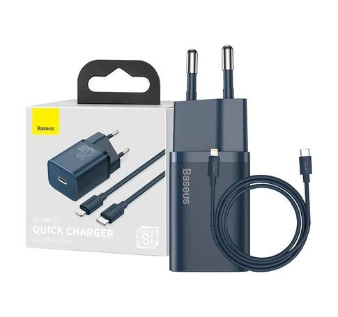 Baseus Super Si gyorstöltő 1C 20W, 1 m-es USB-C-Lightning kábellel (kék)