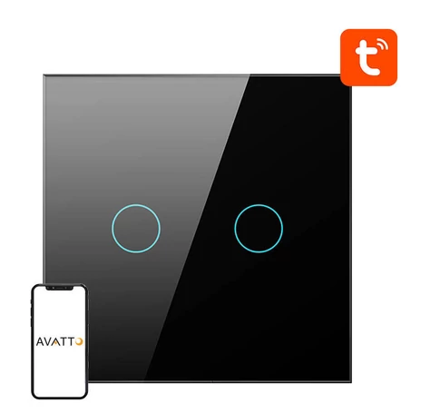ZigBee Avatto ZTS02-EU-B2 érintőkapcsoló Dual TUYA (fekete)