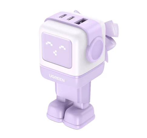 UGREEN Nexode RG (Robot GaN) hálózati töltő, USB + 2x USB-C, 65W (lila)