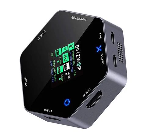 BlitzWolf BW-TH16 8 az 1-ben USB HUB és dokkoló intelligens kijelzővel, 100W, LCD