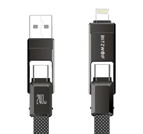 BlitzWolf BW-HDC7 4 az 1-ben USB-C+USB+Lightning kábel, 240W, 1.2m (fekete)