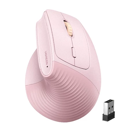 UGREEN M571 vezeték nélküli ergonomikus egér, 2,4 GHz + BT (rózsaszín)